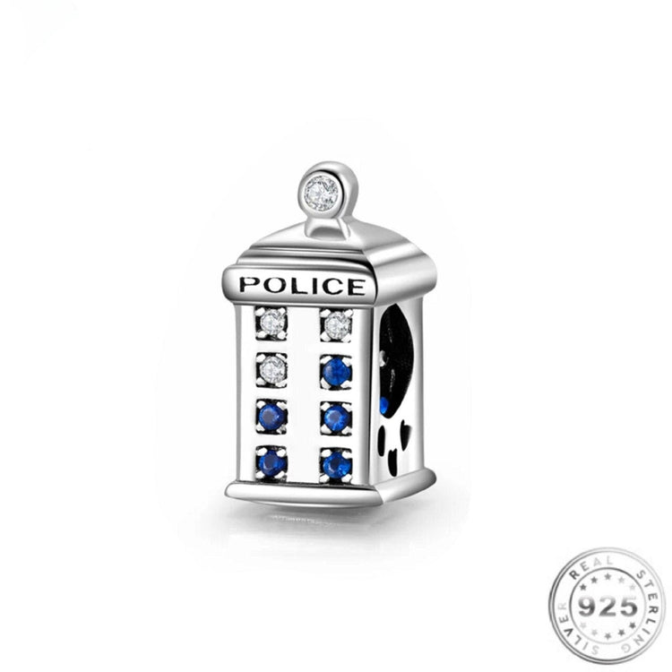 Police Phone Box Charm 925 Sterling Silver - Dr Who Time Machine fits pandora