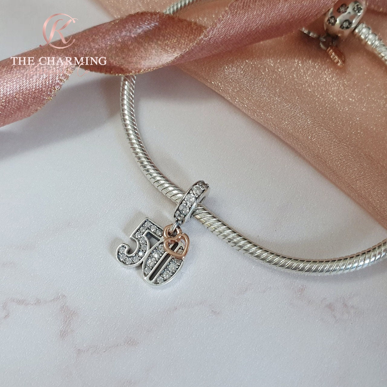 50th Birthday Charm 925 Sterling Silver Rose Gold