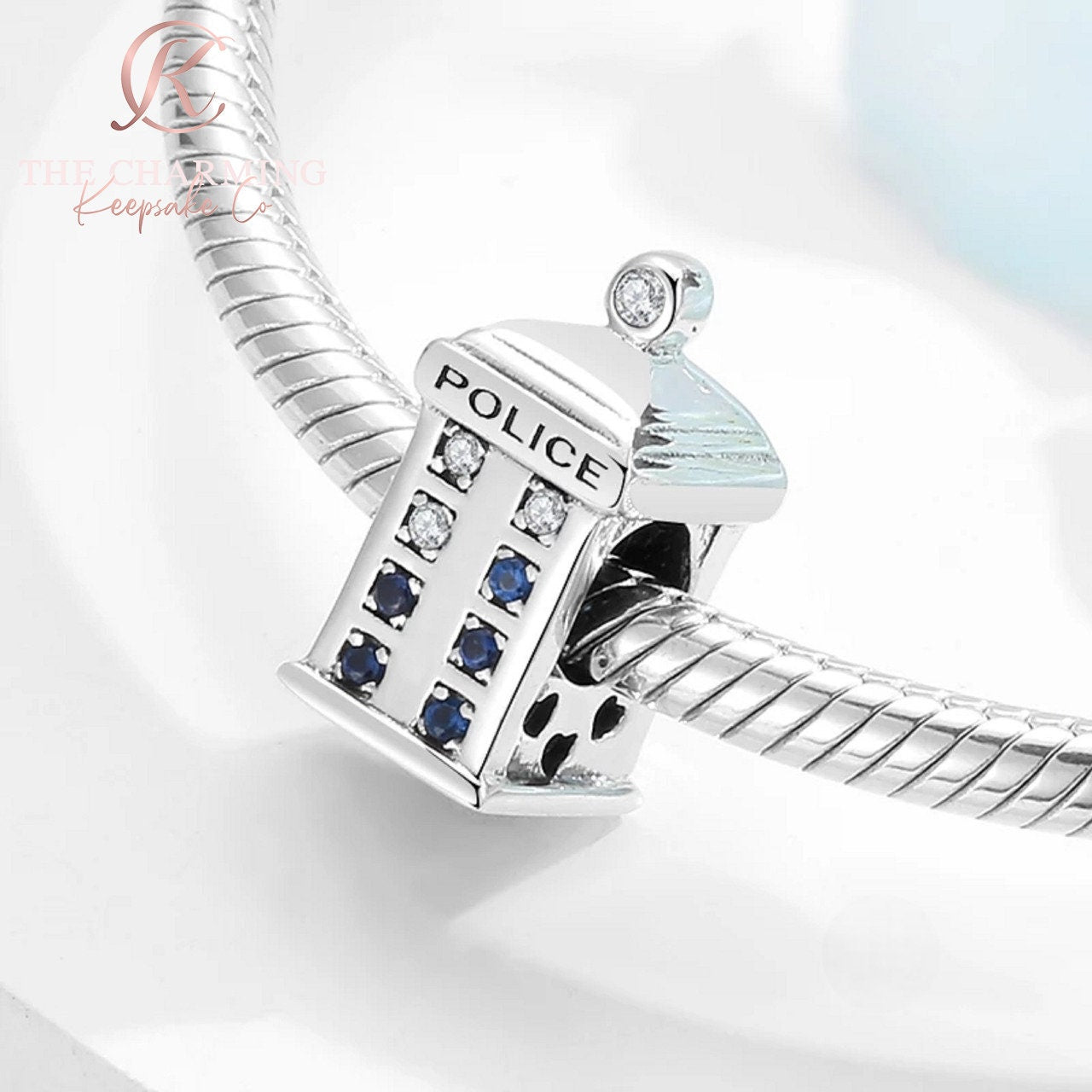 Police Phone Box Charm 925 Sterling Silver - Dr Who Time