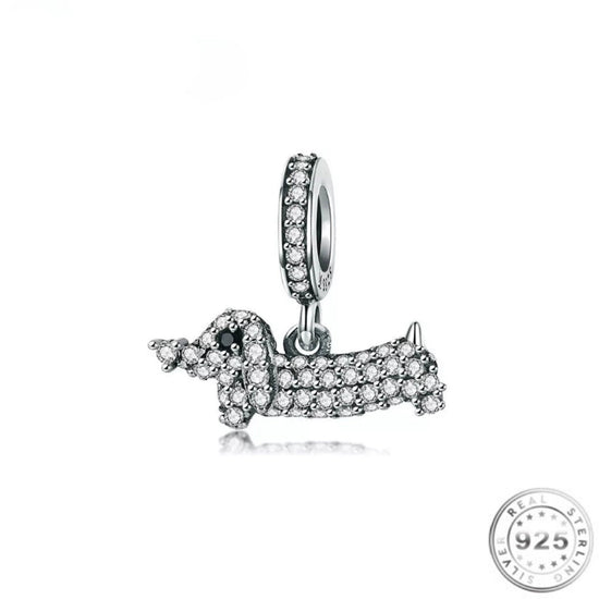 Sausage Dog Dachshund Charm fits pandora 925 Sterling Silver