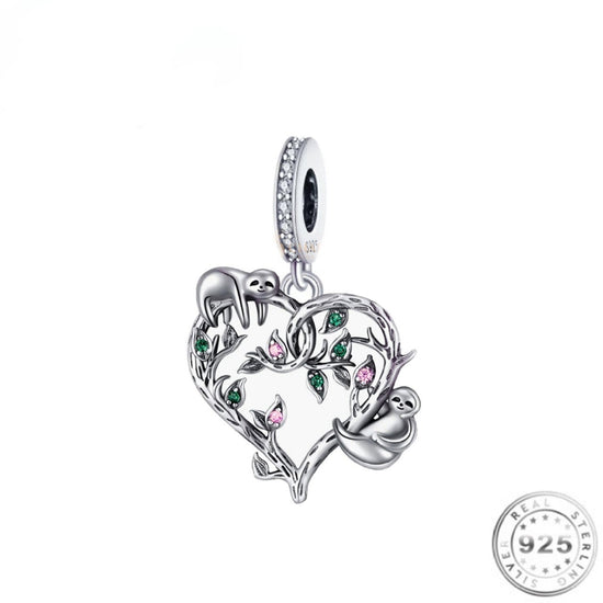 Herz baumelnder Faultier-Charm aus 925er Sterlingsilber