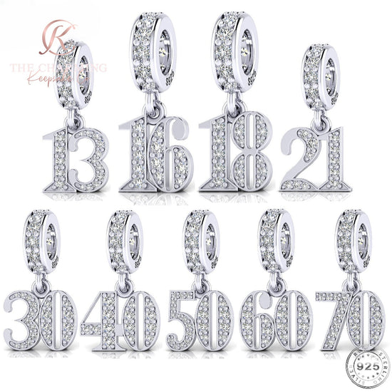 13th, 16th, 18th, 21st, 30th, 40th, 50th, 60th or 70th Birthday Years Charm 925 Sterling Silver fits Pandora bracelet