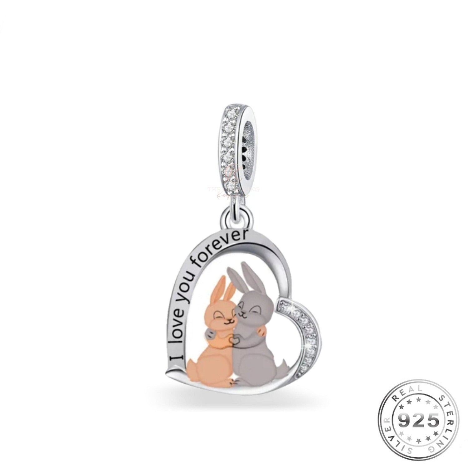 Rabbits I Love You Forever Charm fits Pandora 925 Sterling Silver