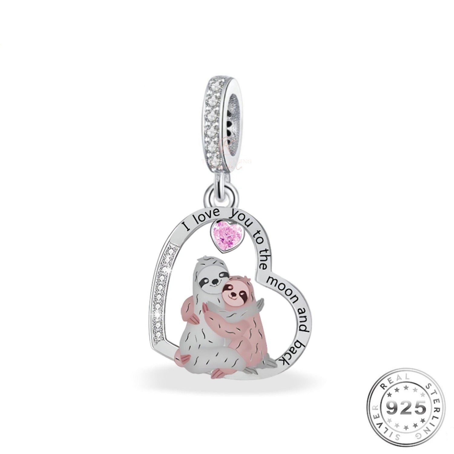 Sloth Charm I Love You To The Moon & Back 925 Sterling Silver fits pandora