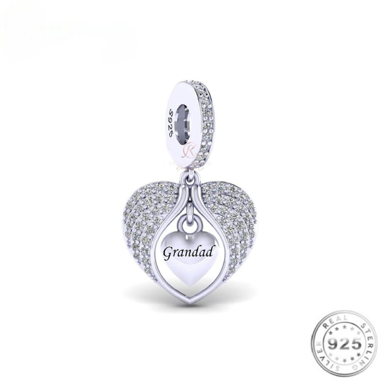 Grandad Angel Wings Memorial Charm 925 Sterling Silver fits Pandora bracelets