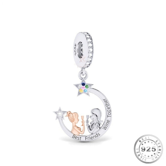 Best Friends Wine Together Charm 925 Sterling Silver