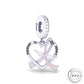 Forever In My Heart Angel Wings Charm 925 Sterling Silver - Pink Cancer Ribbon