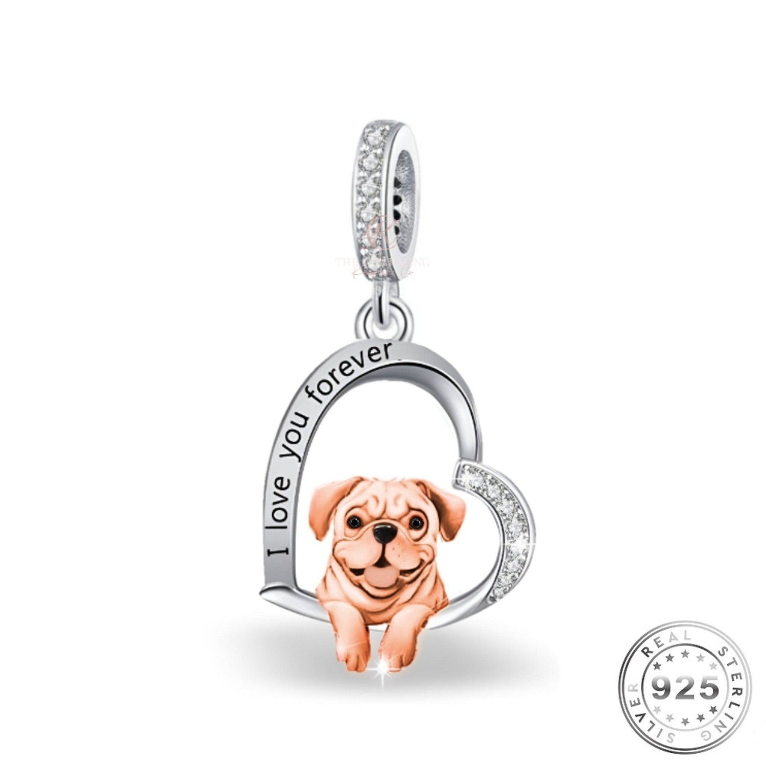 pug Dog Charm 925 Sterling Silver & Rose Gold fits pandora bracelets 