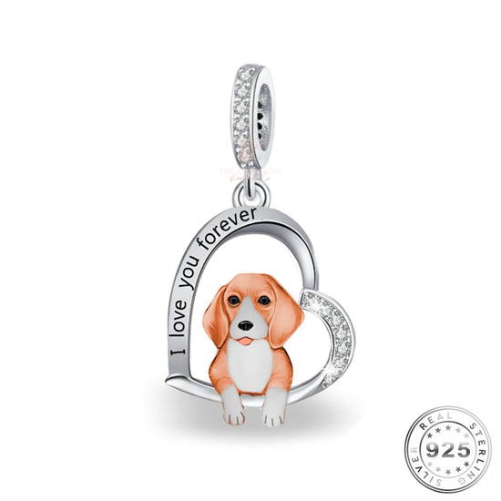 Beagle Dog Charm 925 Sterling Silver & Rose Gold fits pandora bracelets 