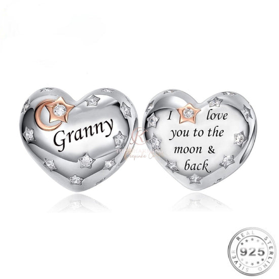 Breloque coeur grand-mère en argent sterling 925 - Je t&