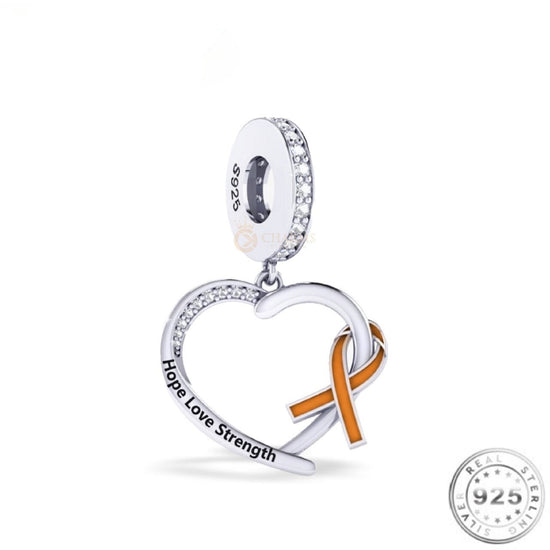 Orange Ribbon Charm 925 Sterling Silver - Racism Awareness OR Leukemia / Cancer fits pandora