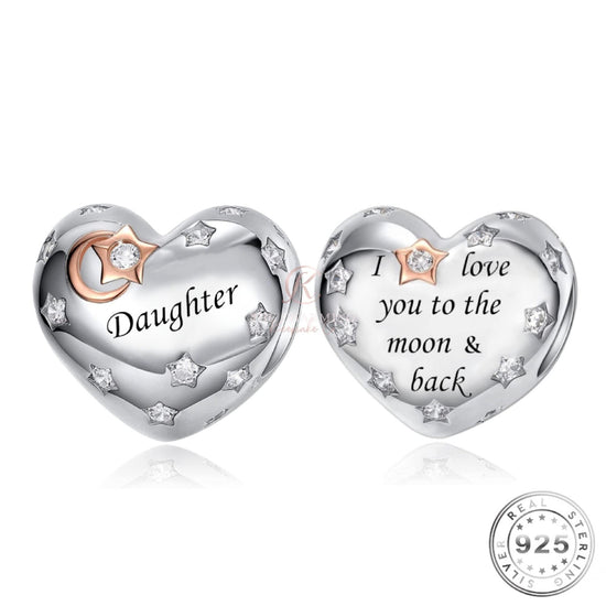 Daughter Heart Charm 925 Sterling Silver - I Love You to the Moon & Back