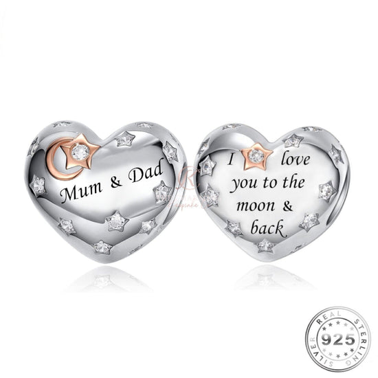 Charm coeur maman et papa en argent sterling 925 - Je t&