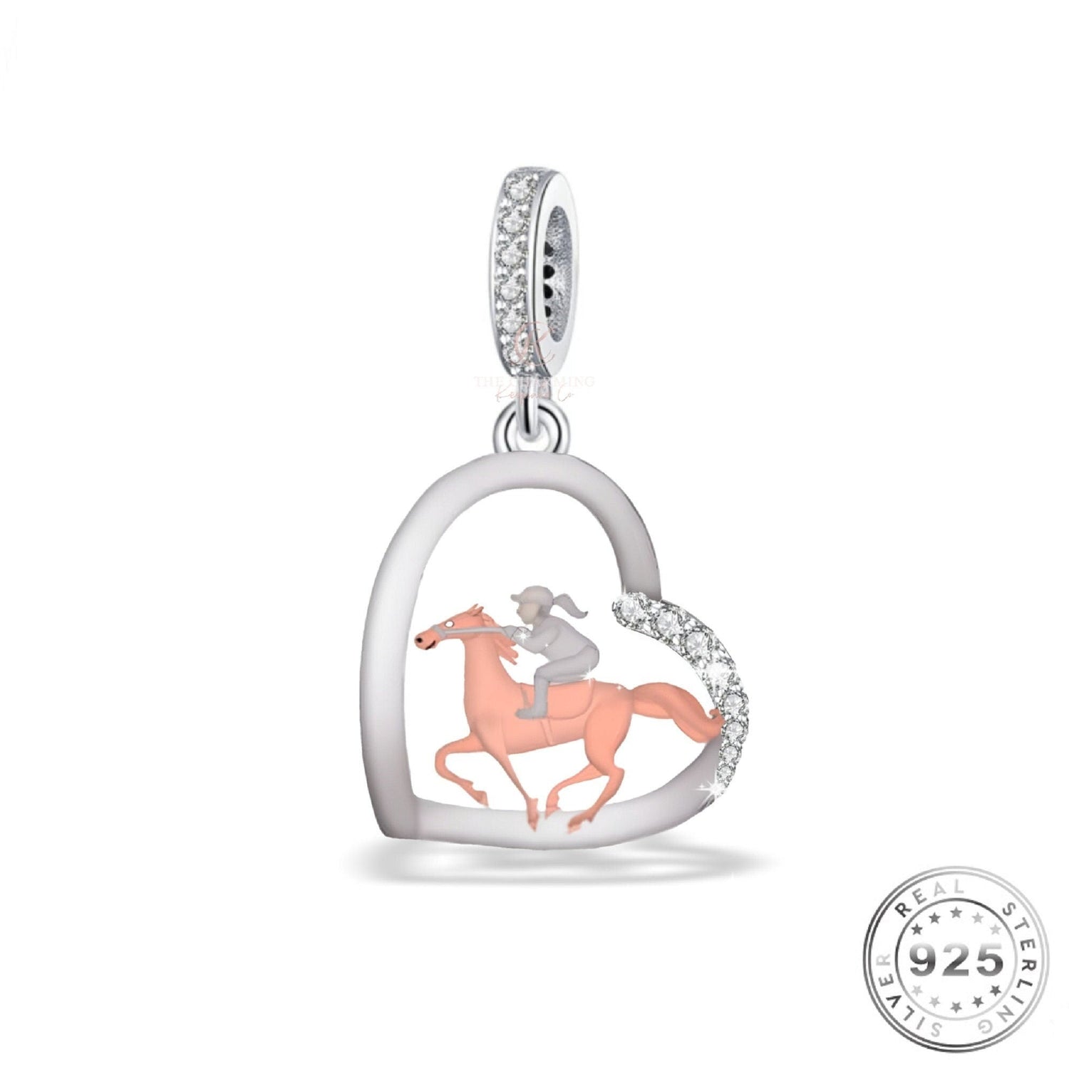 Horse riding Charm 925 Sterling Silver and Rose Gold fits pandora bracelets 