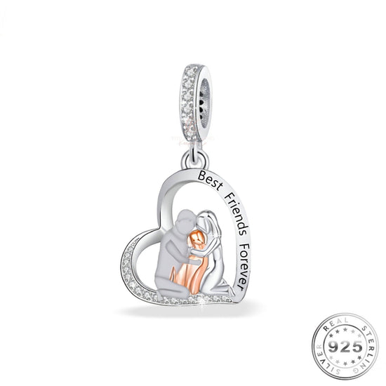 Family & Dog Charm 925 Sterling Silver Rose Gold -  Best Friends Forever