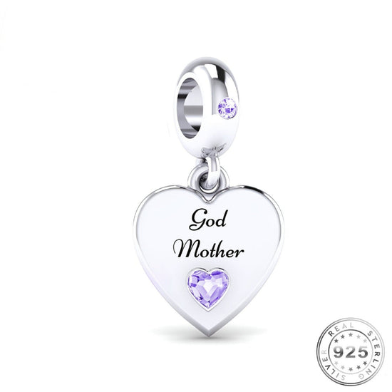 God Mother Heart Dangle Charm 925 Sterling Silver fits pandora