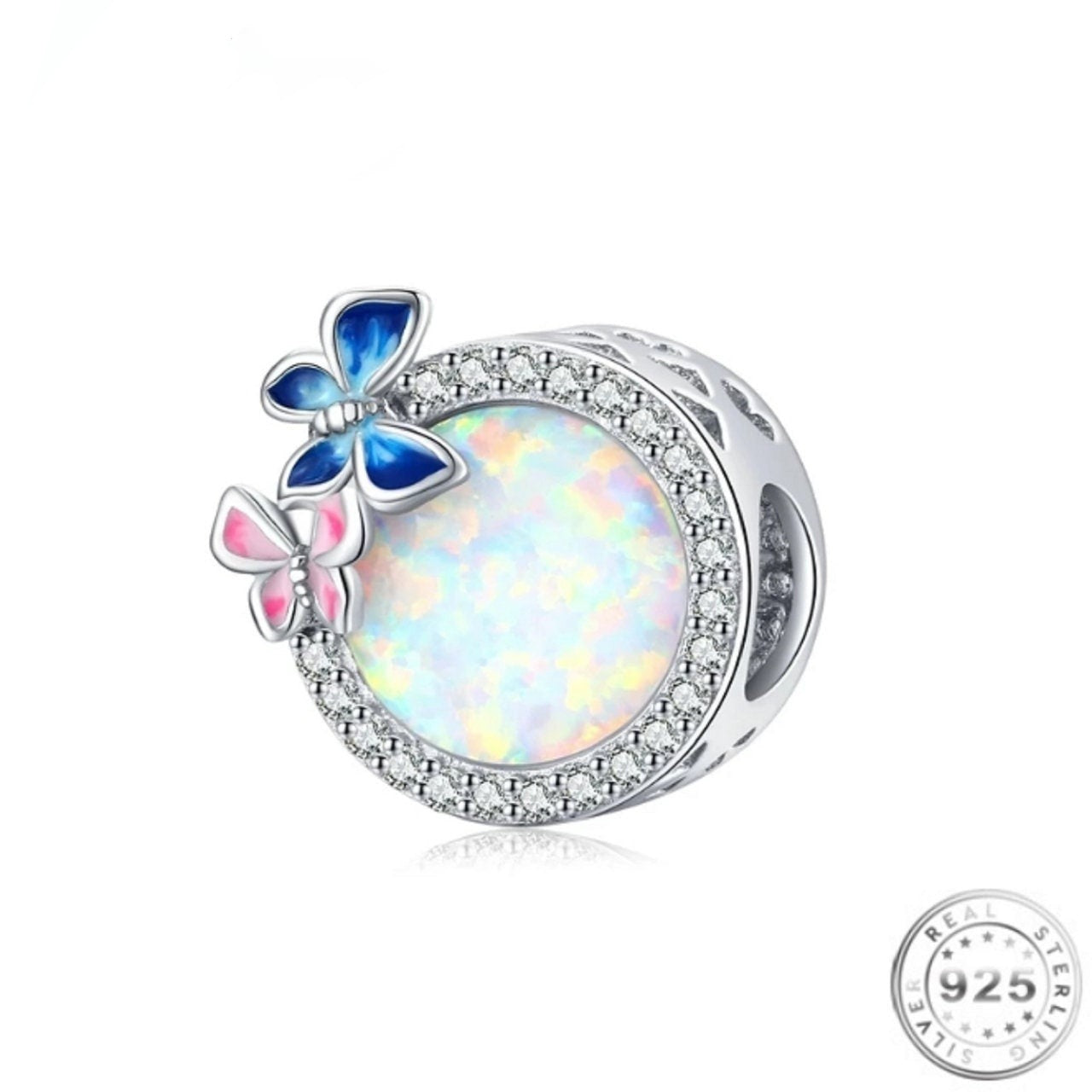 Opal & Butterfly Charm 925 Sterling Silver fits pandora