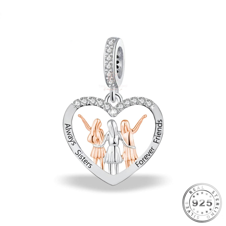 Sisters Forever Friends Charm 925 Sterling Silver fits pandora