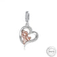 Mum & Daughter Heart Dangle Charm 925 Sterling Silver and Rose Gold