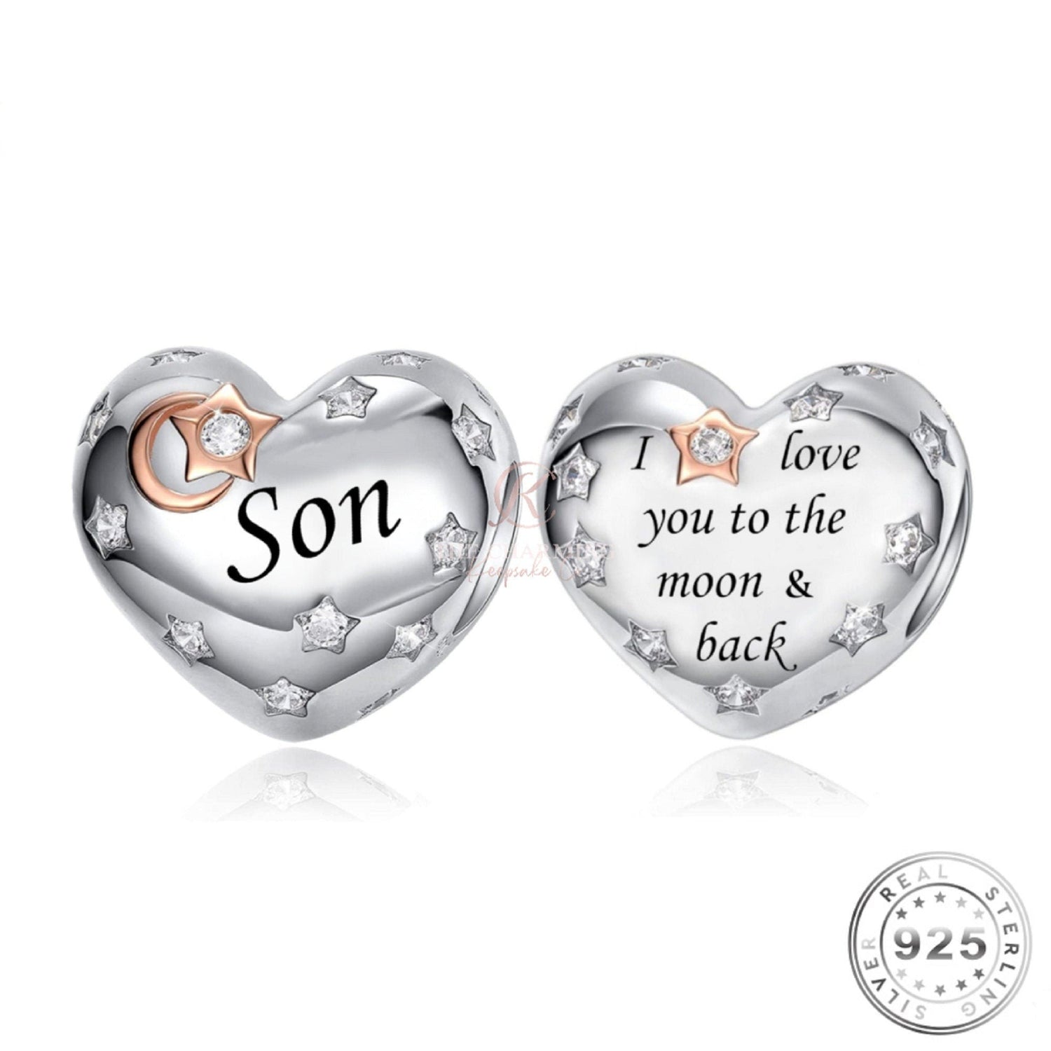 Son Charm 925 Sterling Silver Love You to the Moon & Back fits pandora
