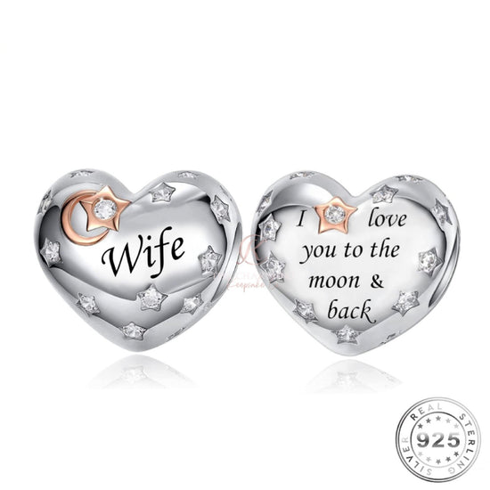 Wife Heart Charm Genuine 925 Sterling Silver & Rose Gold - Butterfly Shape, Birthday Gift, The Charming Keepsake Co