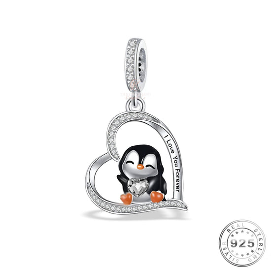I Love You Forever Penguin Charm 925 Sterling Silver fits pandora