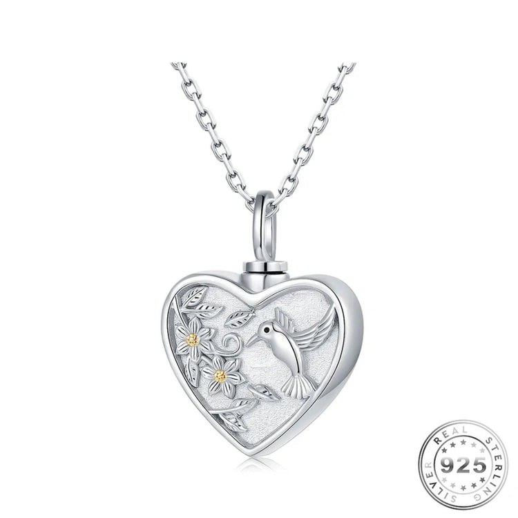 Cremation Ashes Hummingbird Necklace 925 Sterling Silver urn self fill