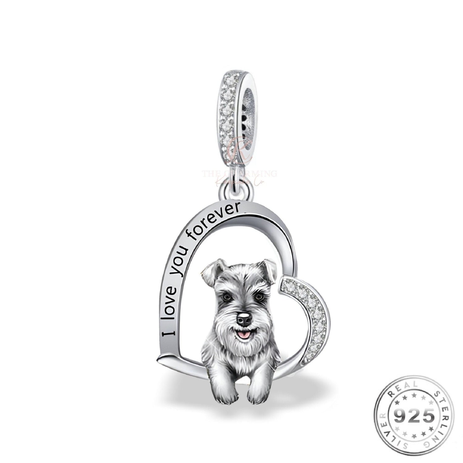 Schnauzer Dog Charm 925 Sterling Silver & Rose Gold fits pandora bracelets 