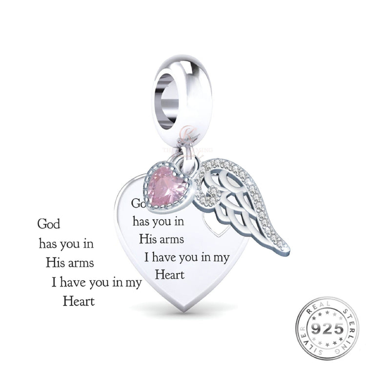 Angel Wings Charm 925 Sterling Silver - God Has You In His Arms fits pandora
