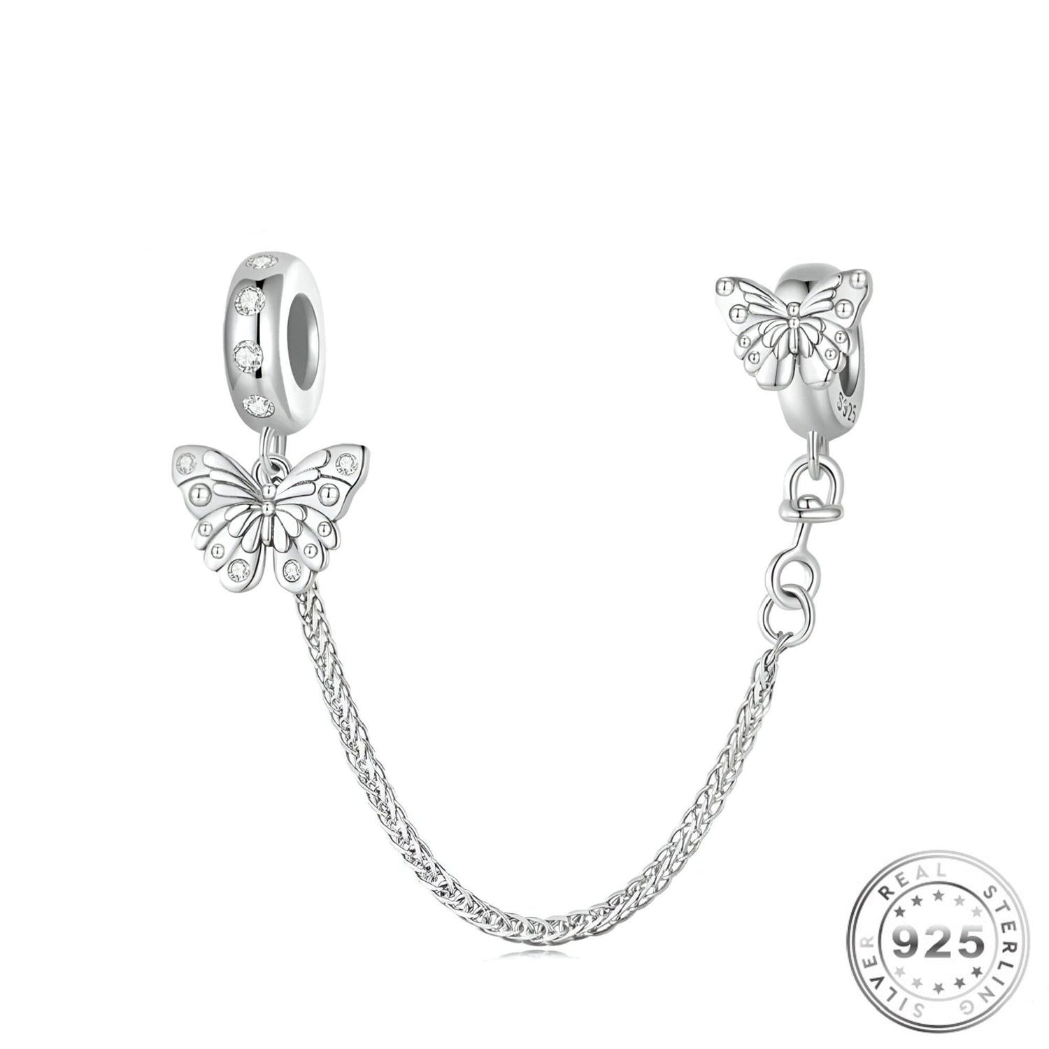 Butterfly Safety Chain for Charm Bracelet 925 Sterling Silver fits pandora
