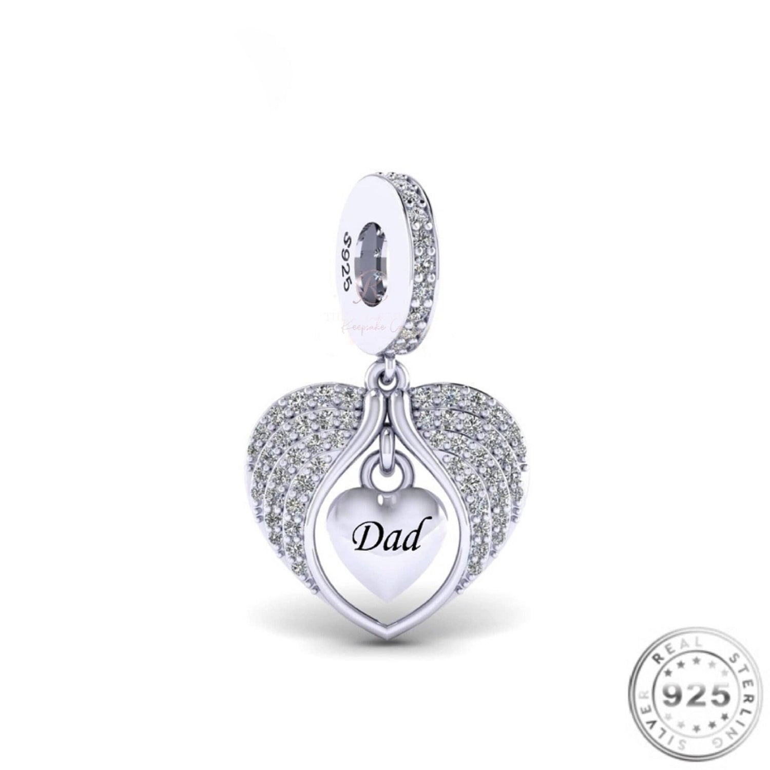 Dad Angel Wings Keepsake Charm 925 Sterling Silver (fits Pandora