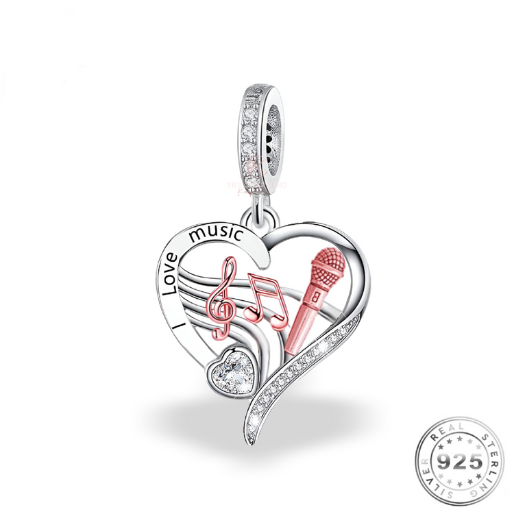 I Love Music Heart Charm 925 Sterling Silver  fits pandora