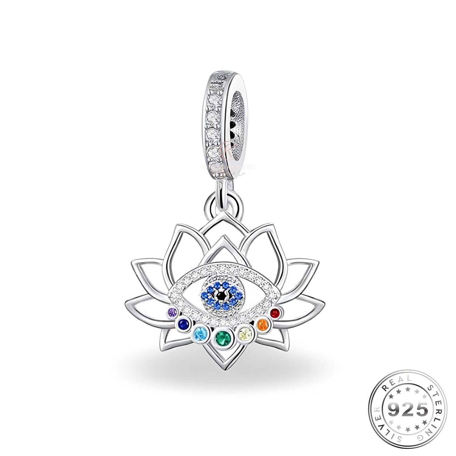 Evil Eye Lotus Flower Charm 925 Sterling Silver fits pandora